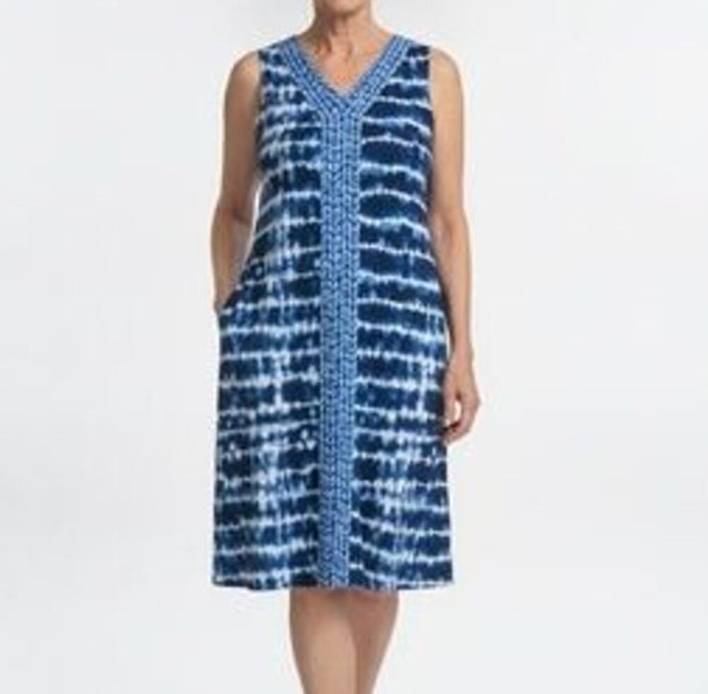 Tommy Bahama Oliana Stripe Tambour Shift Dress Tie Dye Size Medium Coastal